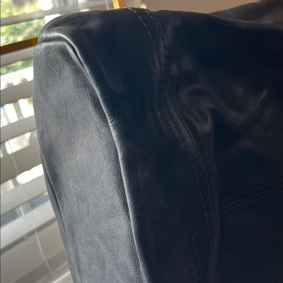 Coach Black Leather Shoulder Tote Bag with Gold Brass Accents - Picture 9 of 13